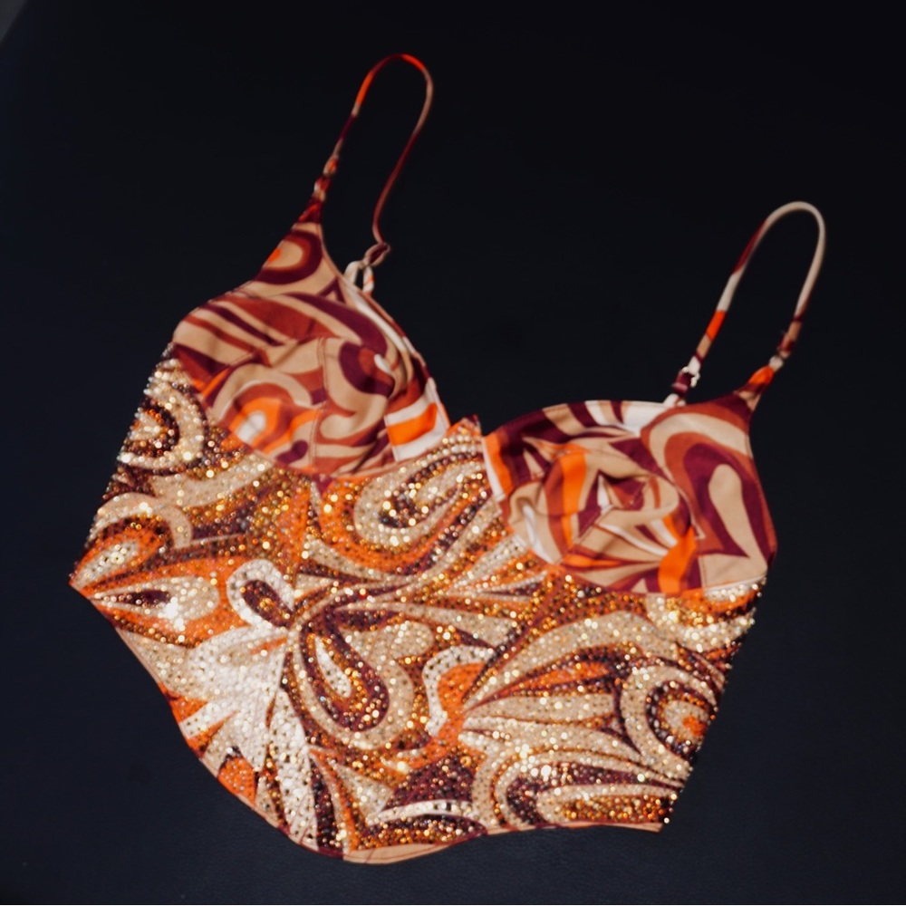 Urban Outfitters Hand-Rhinestoned Orange Top